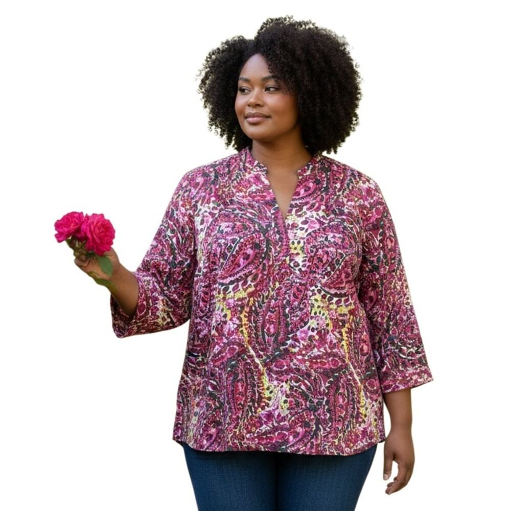 Investments Caroline Signature V-Neck Polyester Floral Blouse Size 3X